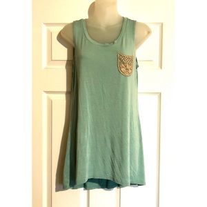 LOGO Sage Green Tank Top with Cute Lace Pocket